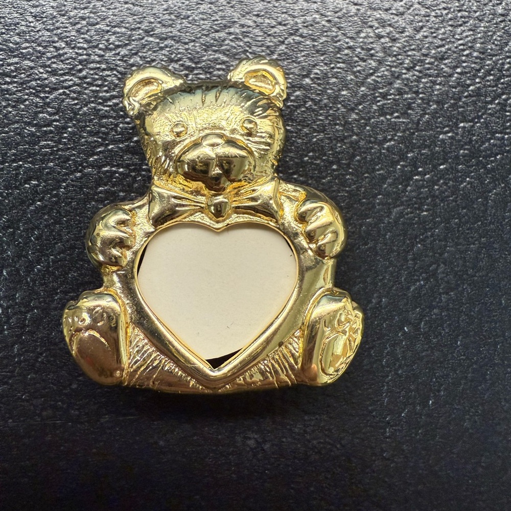 Gold Plated Teddy Bear Picture Frame Pin